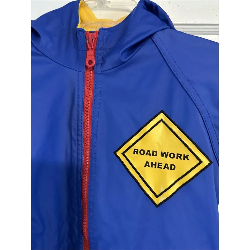 Wippette Kids Hooded Rain Coat Jacket Boys Size 3 Blue Road Work Fleece Lined